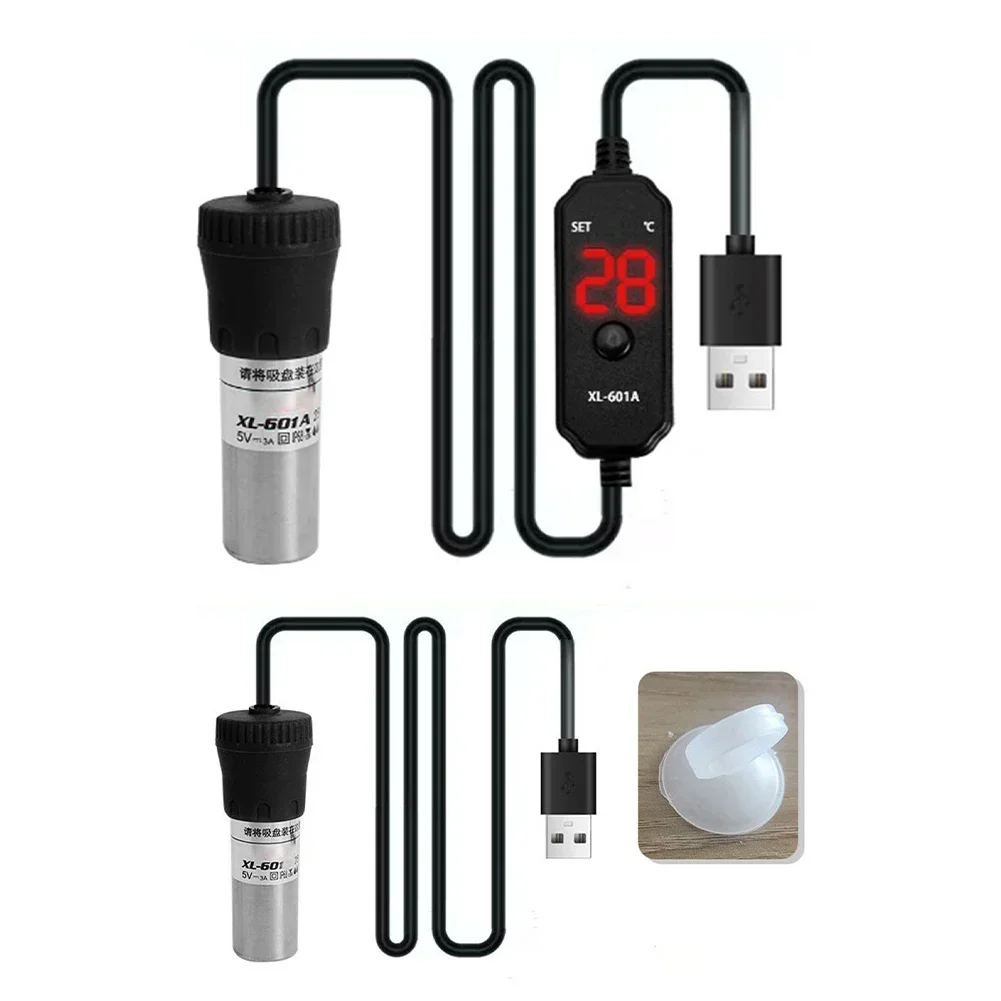 USB Mini Adjustable Submersible Fish Tank Heater 20W/15W Digital Display Aquarium Heater External Temperature Controller