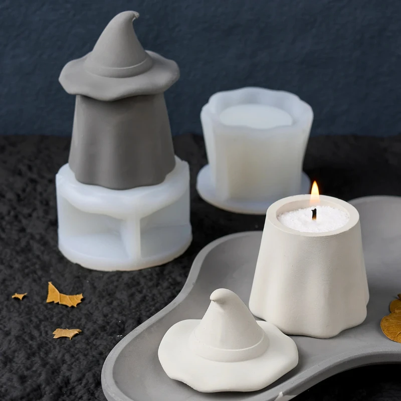 Creative Wizard Hat Candle Jar Silicone Mold DIY Halloween Planter Craft Making Concrete Plaster Resin Storage Box Casting Molds