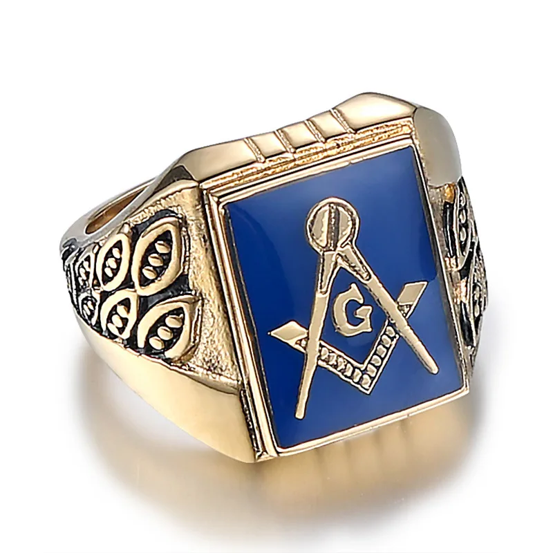 Size 7-15 Punk Rock Titanium Stainless Steel Eyes of God Masonic Freemasonry Geometric Finger Rings for Men Jewelry Gold Color