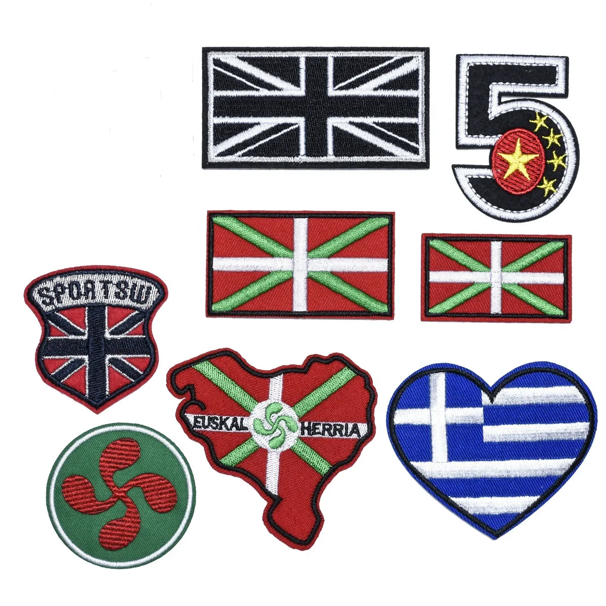 Euskal Herria Flaga Haft Żelazko na Naszywka Vasco Mały Baner Euskadi Godło Czarny Union Jack Aplikacje z tkaniny Logo Serca Grecji