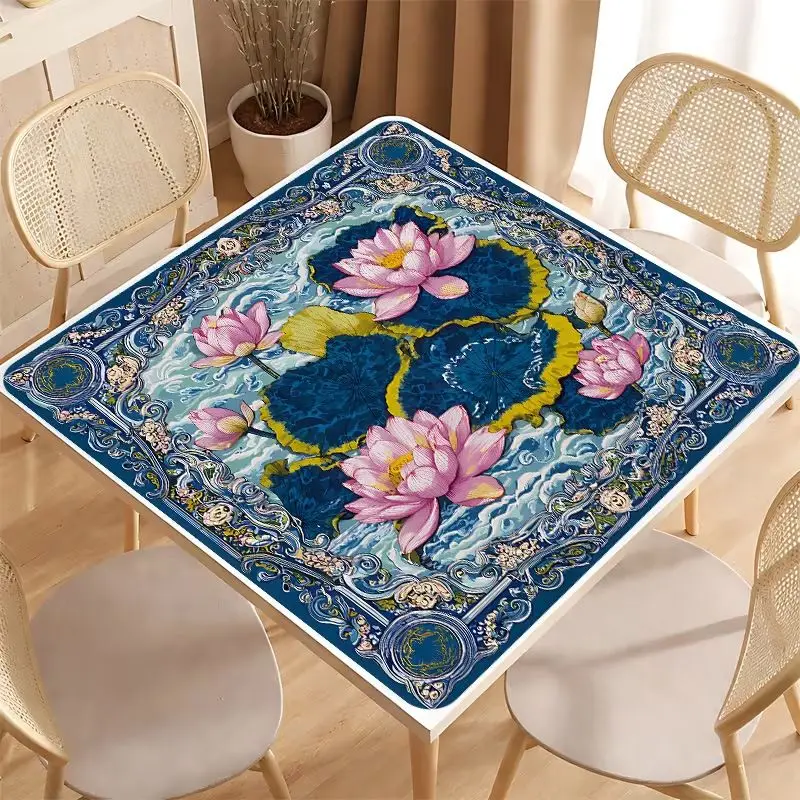 Lotus Water Lilies Gorgeous Flowers Mahjong Table Mat Anti-Slip Noise Reduction for Card Game Table Playing Room Home Decor