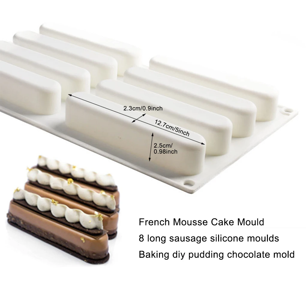 8 Cavity Mold Cake Mousse Desert Baking Long Strip Bakeware Mould