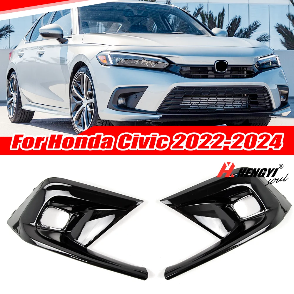 

Glossy Black Front Fog Lamp Light Grille Cover Fog Lamp Frame For Honda Civic 2022-2024 Without Sensors