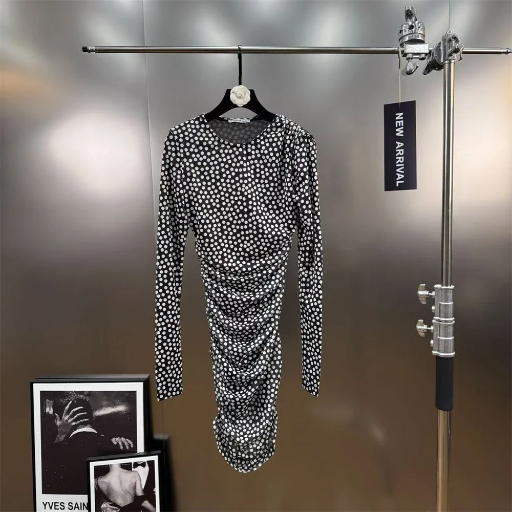 2025 겨울 여성 우아한 새틴 물방울 무늬 코르셋 여성 플리츠 스커트 Y2K 신상 고품질 파티 드레스 브라