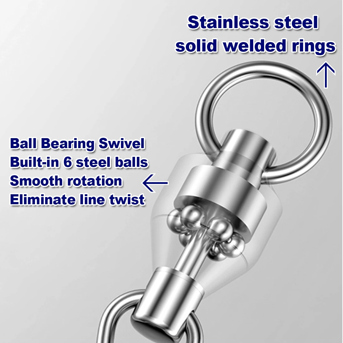 FishTrip Fishing Snap Swivel Ball Bearing Swivel Clip Heavy Duty Saltwater Swivel with Carabiner Stainless Steel Squid Swivel