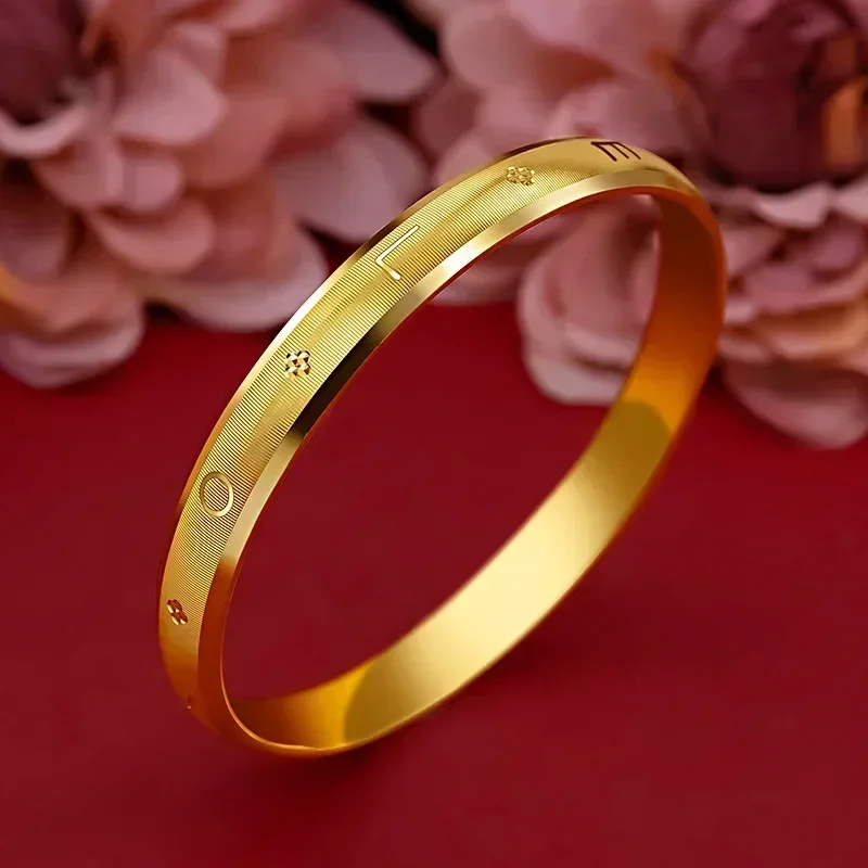 NEW 9999 24K real gold 5D CNC Craft Carved Gold Love English Bracelet  Women's