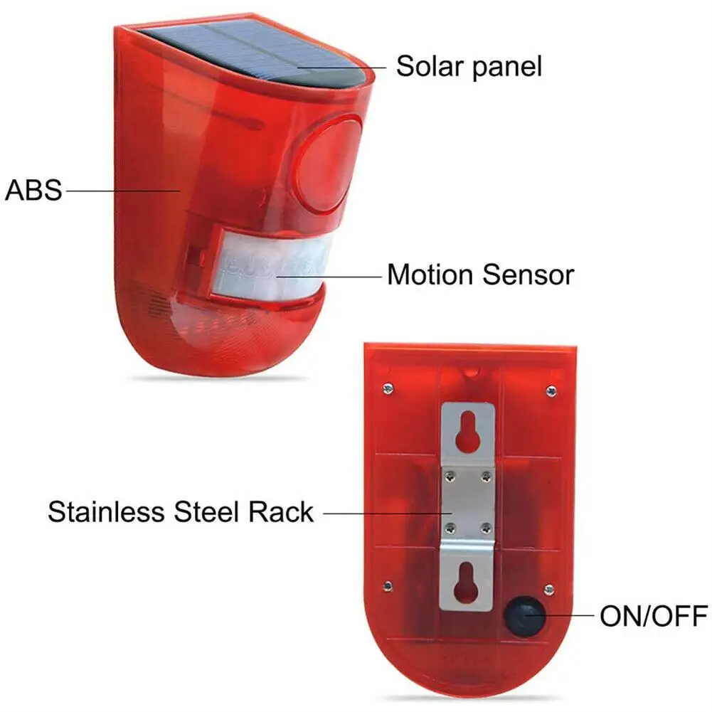 Solar Sound Light Alarme com sensor de movimento, sirene Sound Alert, LED Flash Warning Strobe, alarme de segurança para fazenda e Villa, 110 decibéis