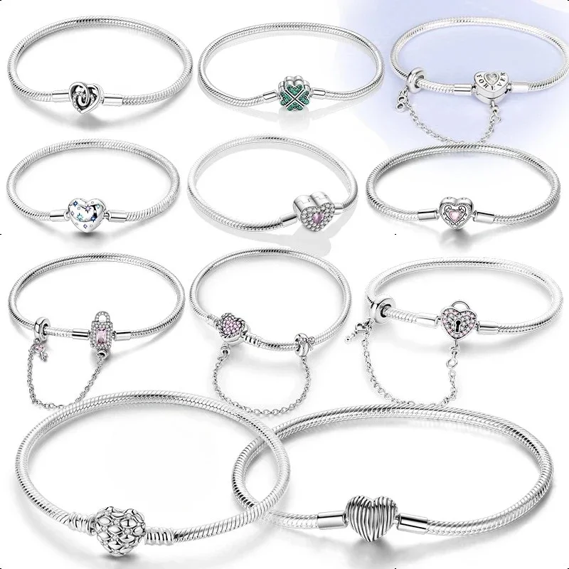 

Bracelet Original 925 Sterling Silver Charm Bracelet 17-20CM Love Heart Pave Zirconia Bracelet for Women DIY Charm Jewelry Gifts