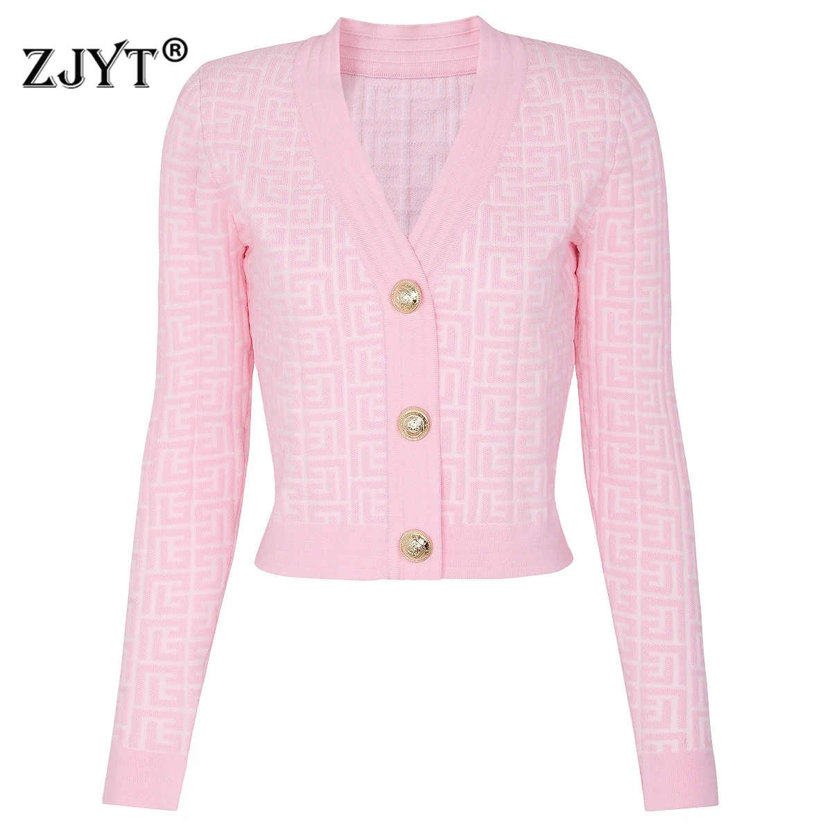 

ZJYT Autumn Winter Women's Geometric V Neck Cardigans Coat Knitted Top Dress Long Sleeve Elegant Female Knitwears Jersey 2025