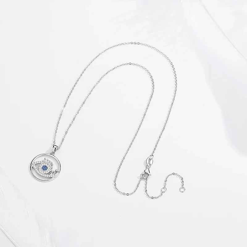 Kaletine Zircon Heart Evil Eye Necklace 925 Sterling Silver Women Bling Luck Blue Eye Fatima Hand Clavicle Chian Wedding Jewelry