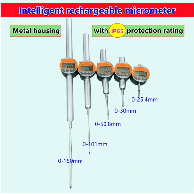 

High-Precision Three-Proof Electronic Indicator: Metal-Rechargeable Oil-Proof Digital Micrometer with Metal Housing, Stroke Gaug