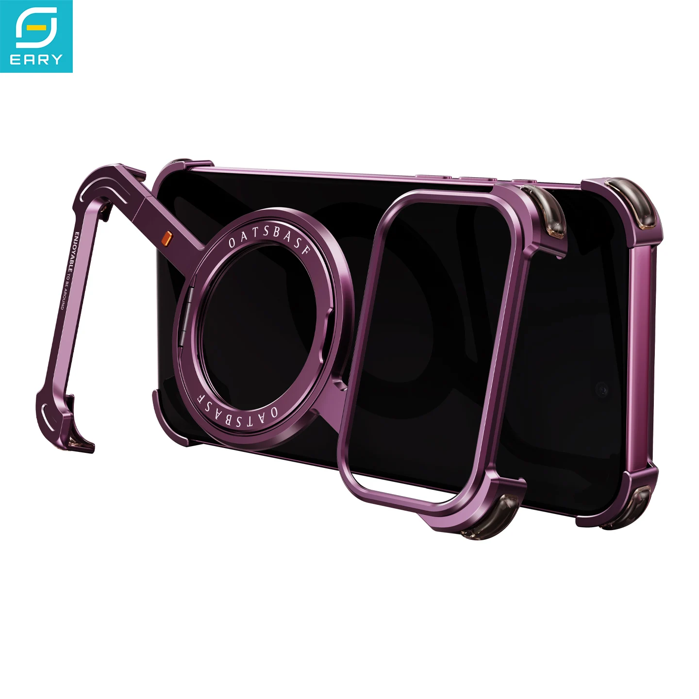 Eary for iPhone 18 Pro Max Metal Phone Case with 360°Rotation Magnetic Stand for Magsafe Frameless Bumper Shock Protective Cover