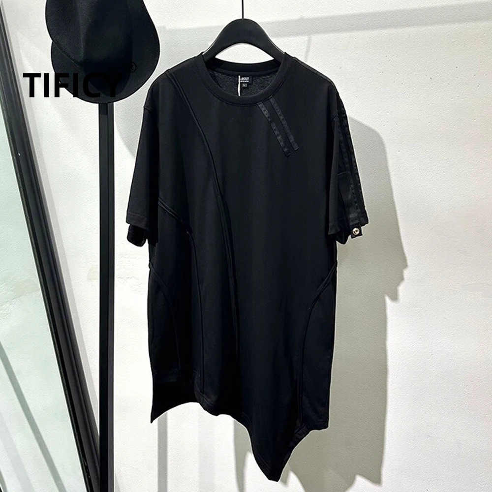 

TIFICY High Street Tees Dark Male Summer Irregular Loose Round Neck Short Sleeved T-shirt Men's Workwear Casual Fashion Top