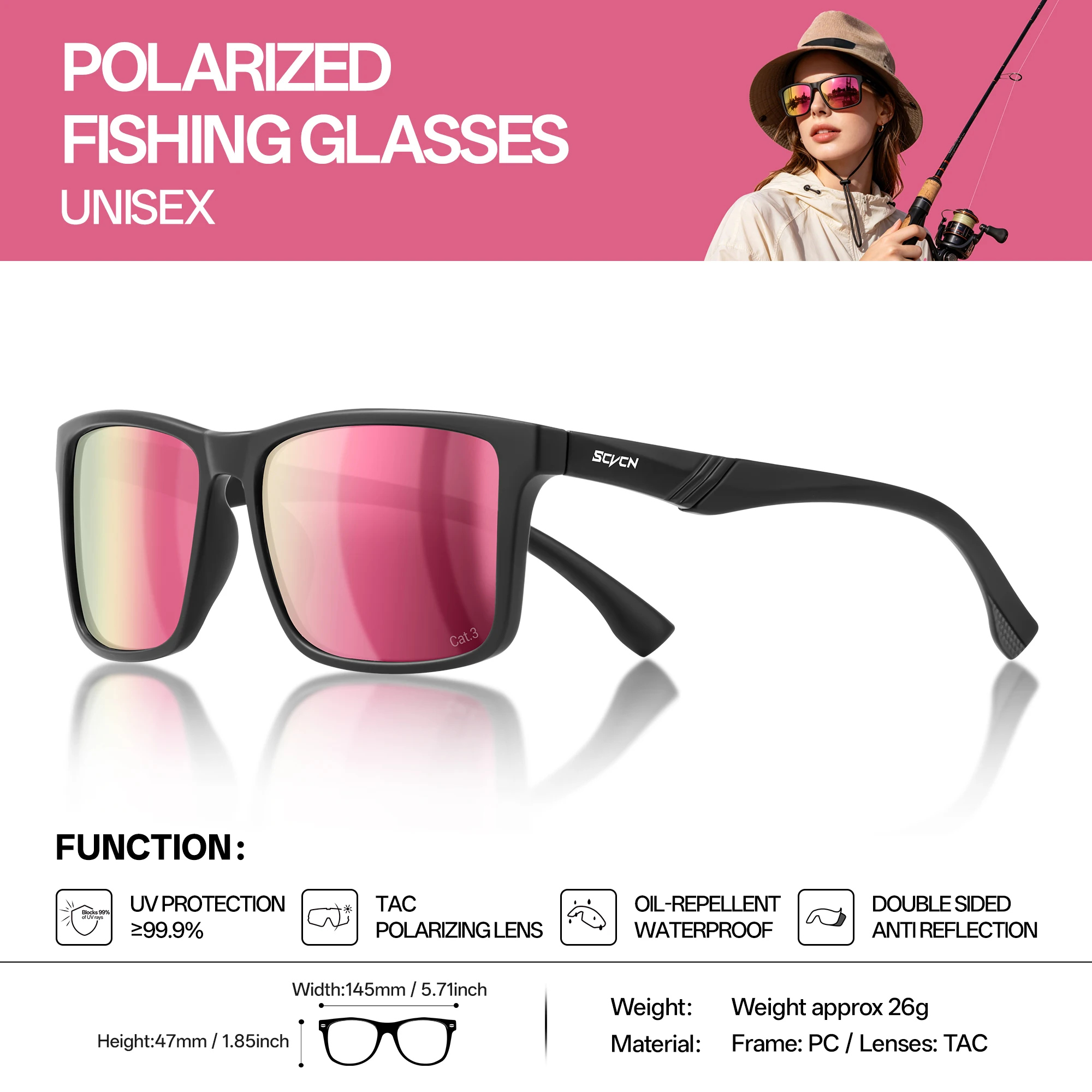 SCVCN Neue polarisierte Wassersportbrille für Damen, professionelle Sonnenbrille zum Surfen, Bootfahren, Angeln, blendfrei, Rafting, Segeln, UV400