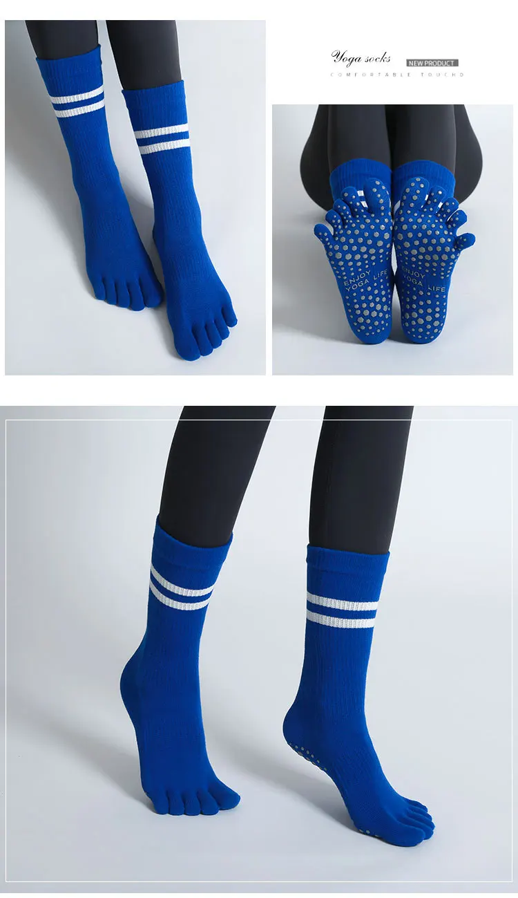 Frauen Atmungsaktive Yoga Socken Mid-rohr Nicht-slip Fünf Finger Pilates Sport Socke Baumwolle Fitness Dance Ballett Indoor boden Socken – Detail 2