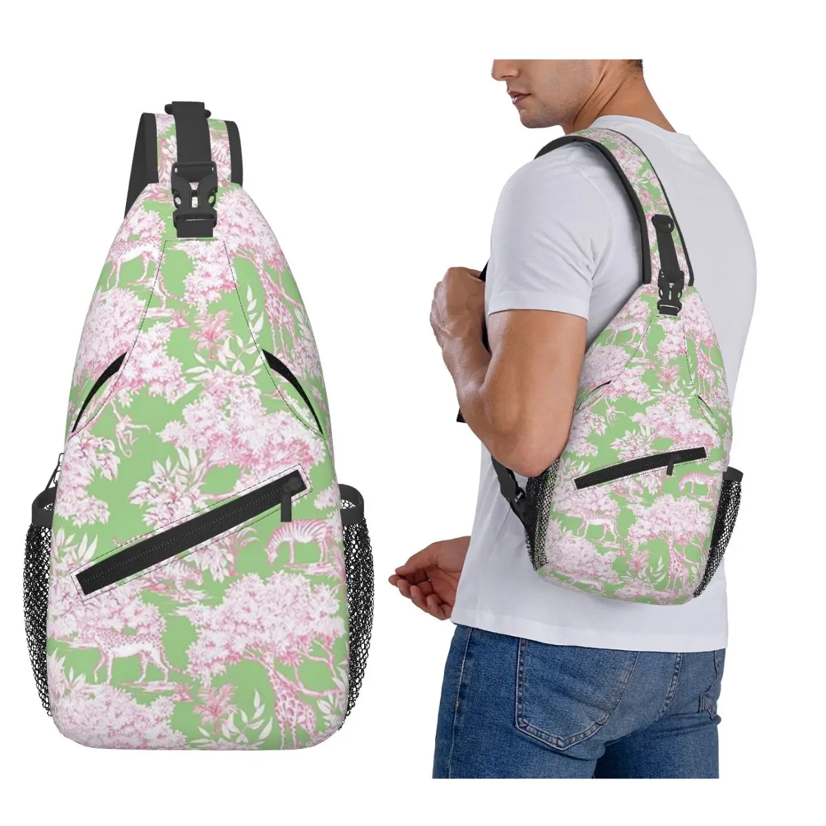 

Forest Toile De Jouy Chest Bag Men Sling Crossbody Backpack Chest Bag Traveling Hiking Daypack Shoulder Bag