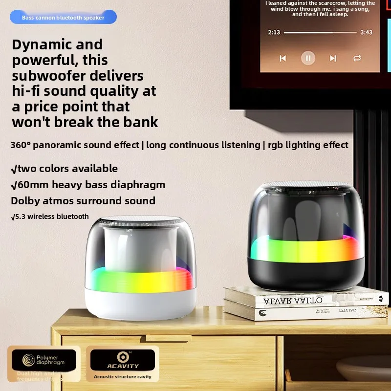 Ambient Light RGB Speaker Wireless Audio Bluetooth Subwoofer Small Steel Cannon Outdoor Mini Home Audio