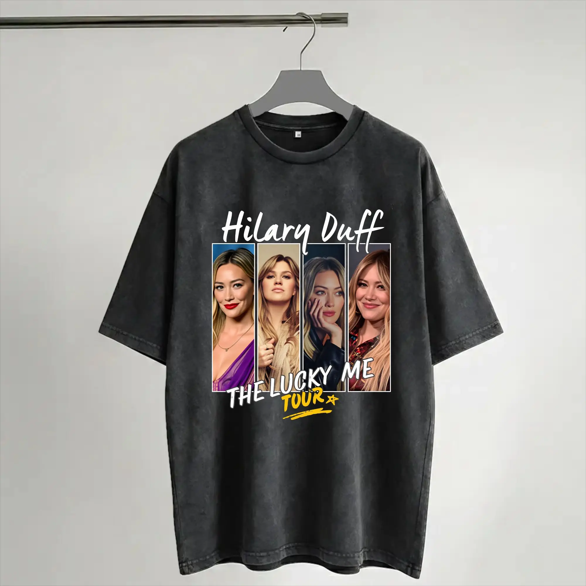 Harajuku Washed Shirts Hilary Duff The Lucky Me Tour 2026 Outfit Vintage T Shirt Oversize  Streetwear Short Sleeve Printed Tees