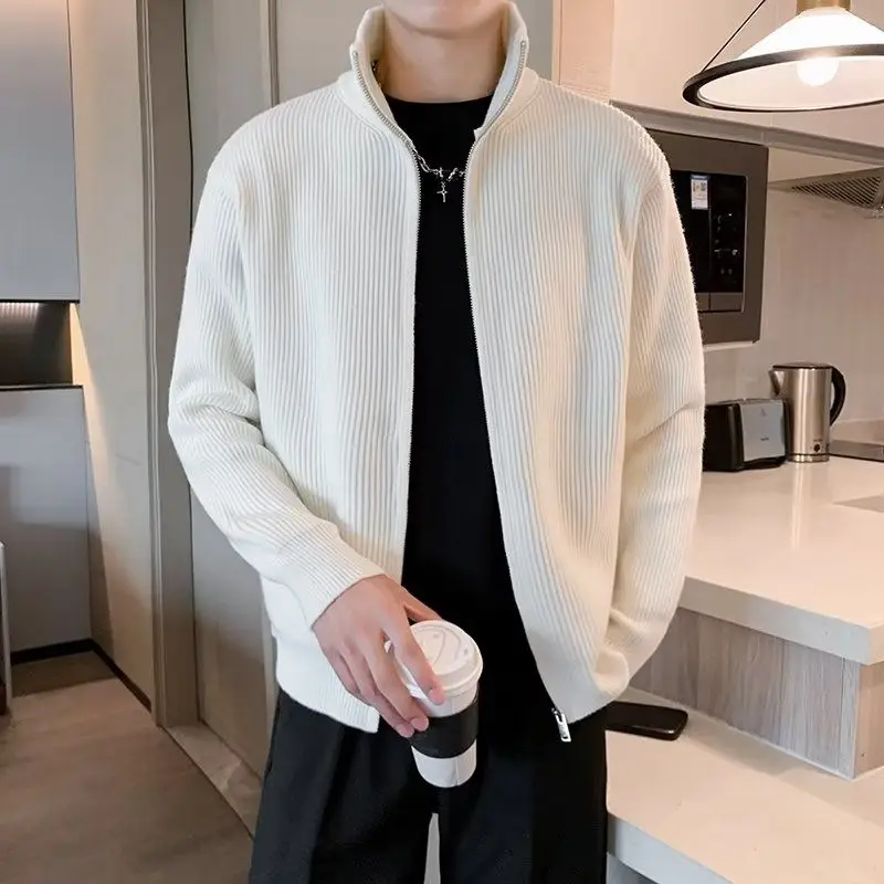 Soft Pure Color Zipper Ne Thiened Winter Knitted Sweater Casual Sle for Men UAZC Japanese Sle Stand Collar Sweater