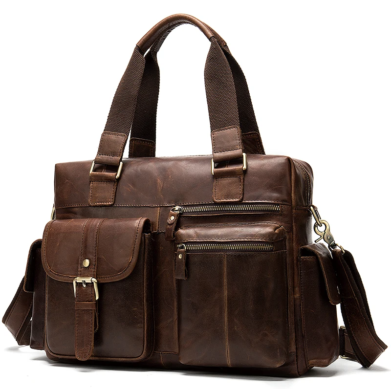 High quality leather business briefcase retro style men's shoulder messenger bag portable messenger bag