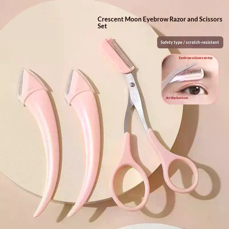 Eyebrow Trimmer Scissors Set Curved Moon Eyebrow Knife Eyebrow Clip Eyebrow Shaver Eyebrow Grooming Tool Makeup Tools