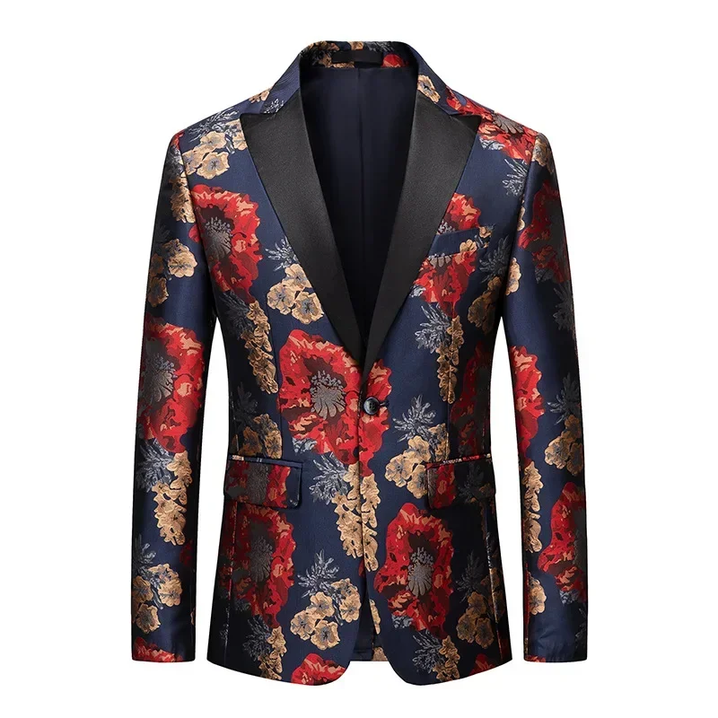 Spring Fall 2023 New Men Fashion Designer Dobby Floral One Button Blazer Coat , Man 6xl Host Night Club Jacquard Flower Blazers