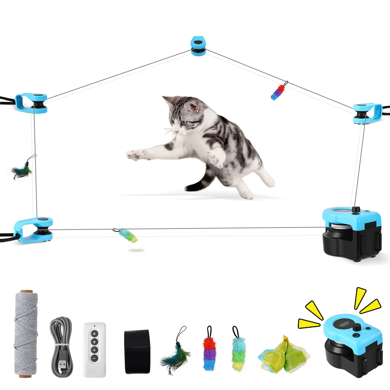 Jouet automatique pour chat, télécommande, vitesse réglable, avec appels de souris, méthodes de fixation, teaser interactif pour animaux de compagnie, 1 pièce