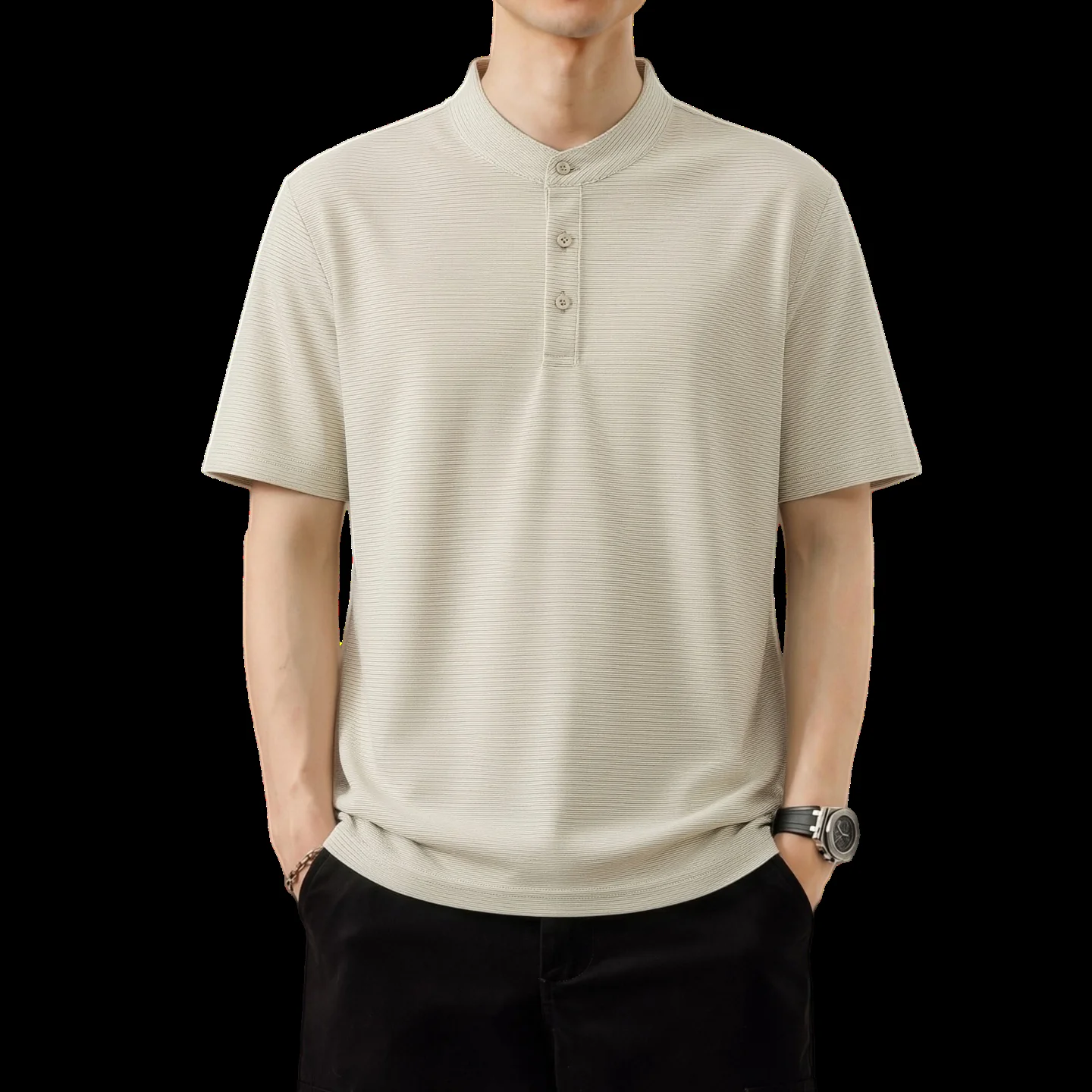 2026 Summer Youth Men's Short-Sleeved T-Shirt with Standing Collar, Fashionable and Versatile Trendy Sports Top