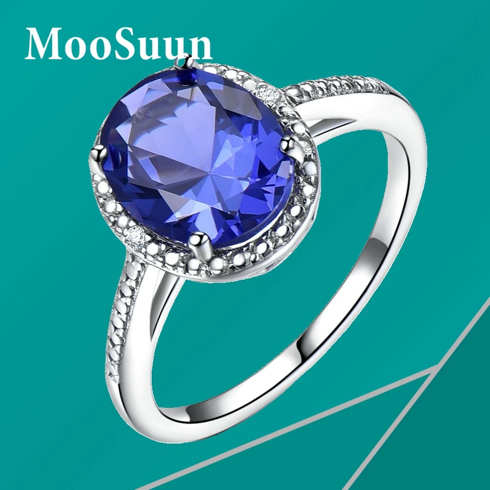 

MooSuun 3.0ct Oval Cut Lab Sapphire Ring for Women S925 Sterling Silver Engagment Ring Promise Band Love Gift Fine Jewelry