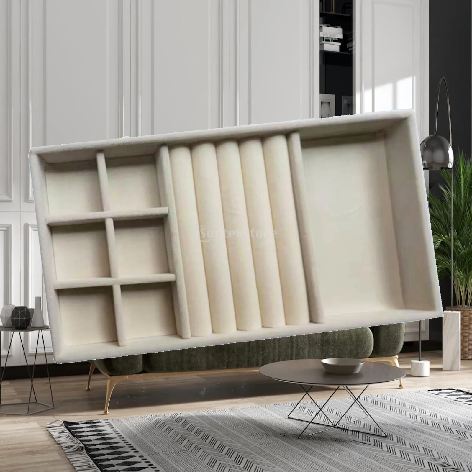 

Jewelry Tray, Velvet Storage Tray Jewellery Drawer Organiser for Necklace Bangle , Beige 3 in 1, others
