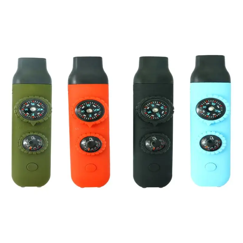 التخييم، التخييم، صفارة إنقاذ محمولة متعددة الوظائف سبعة في واحد مع ضوء LED، ميزان الحرارة، البوصلة، عدسة مكبرة