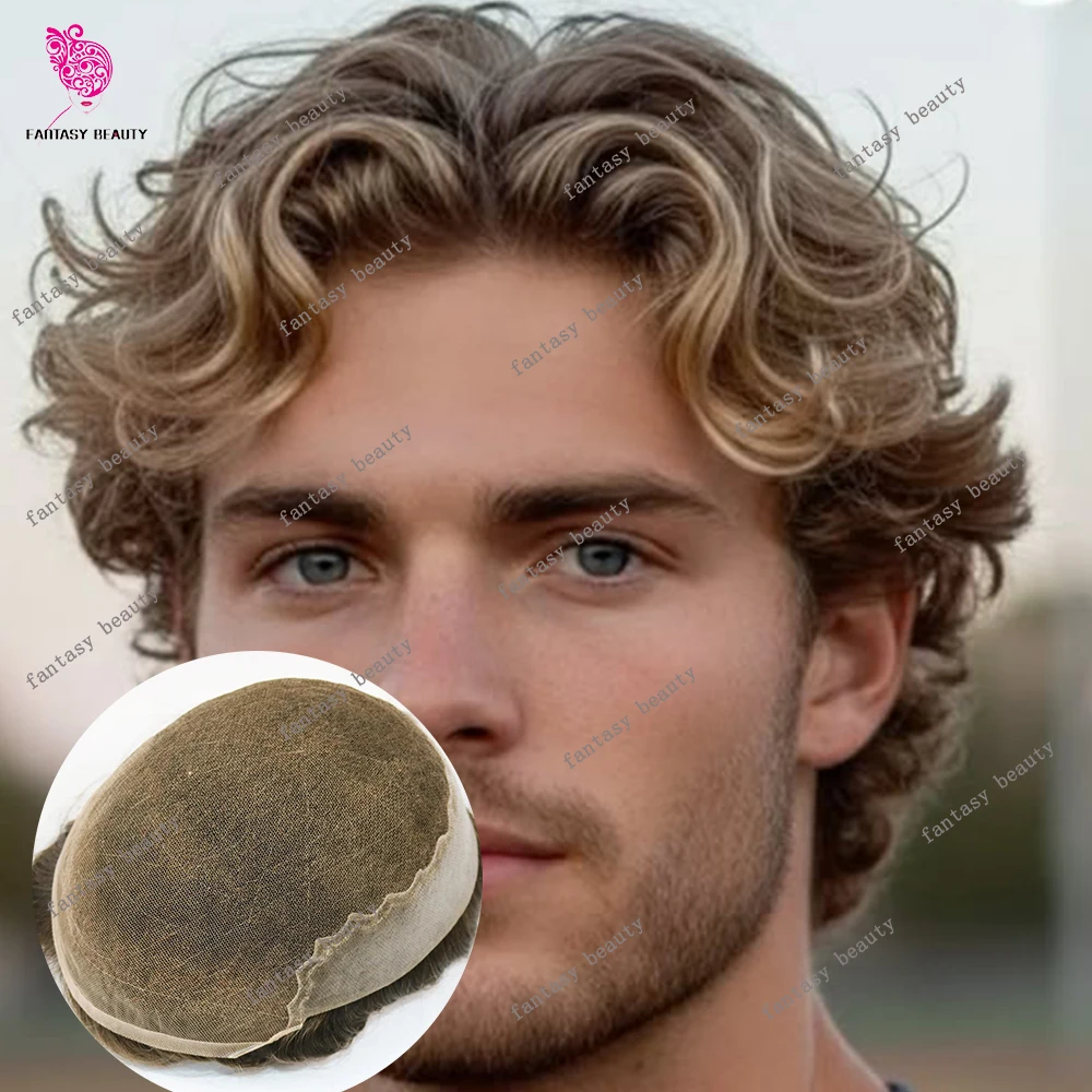 30MM Wave Breathable Lace Human Hair Undetected Q6 Bleach Knots Toupee 1B40 1B65 1B80 Blonde Brown Grey Black Male Hair Prosthes
