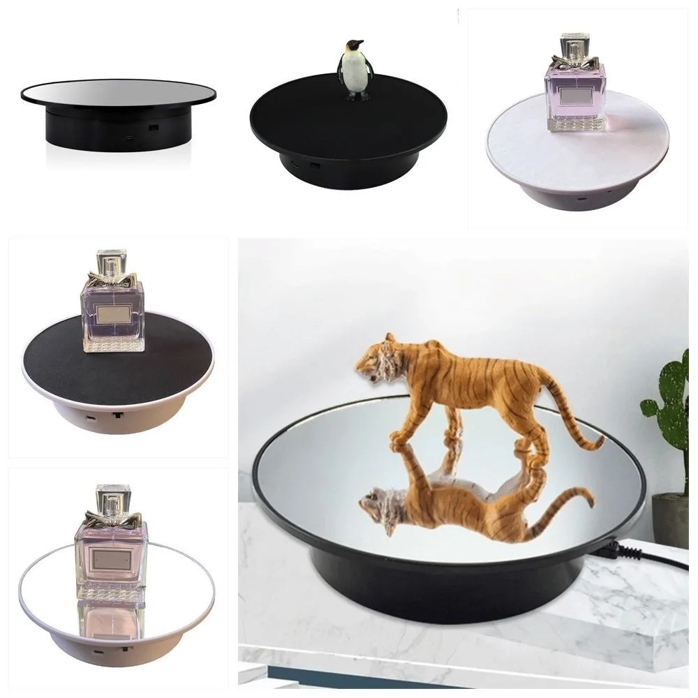 2 in 1 Rotating Turntable Motorized with Mirror Electric Display Stand 360° Rotation Jewelry Holder Jewelry Display Platform