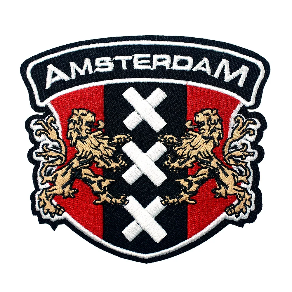 AMSTERDAM (Size:9.0X8.3cm) Iron On Patch Embroidered Applique Sewing Badge Clothes Stickers Garment DIY Apparel Accessories