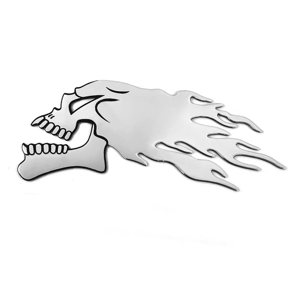 2Pcs/Pair 14*6cm Car Decoration Stickers,Helmet Shaped Decoration,Silver Fire Skull Stickers,Car Decoration Accessories view 5