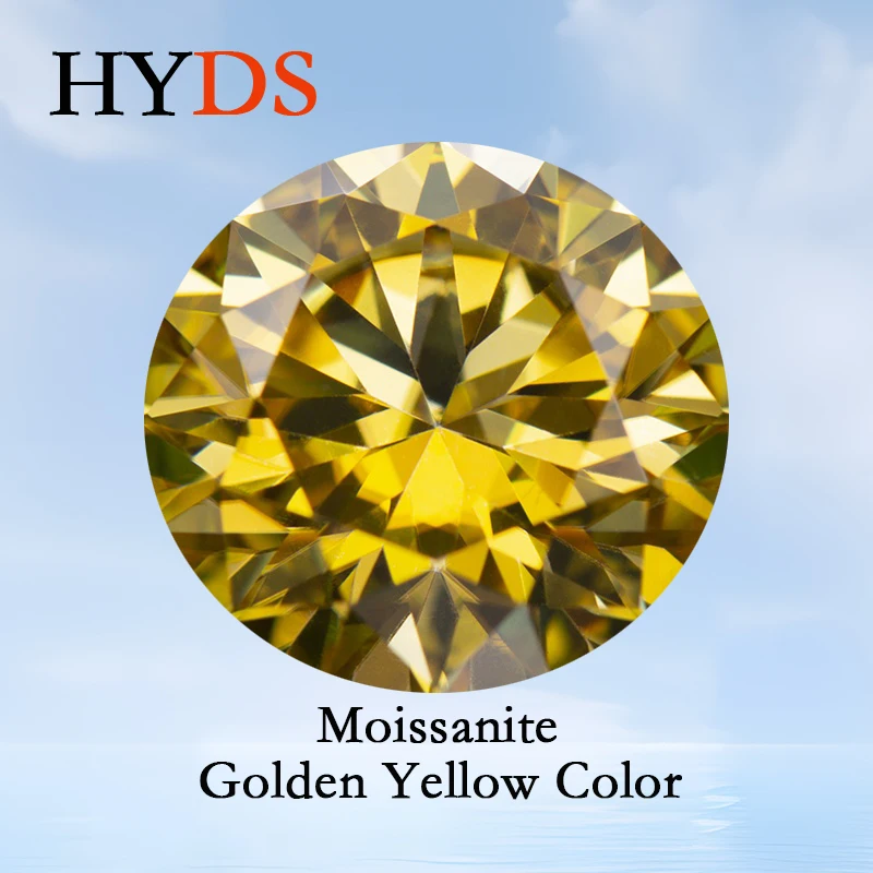 

Moissanite Stone Round Cut Golden Yellow Color Lab Grown Diamond Beads for DIY Jewelry Making Materials with GRA Certificate