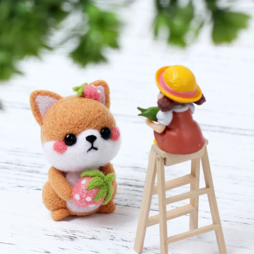 

Cartoon Sitting DIY Wool Felting Kit Colored Wool Felt Material Needle Punch Tool Set English Manual Hand Craft