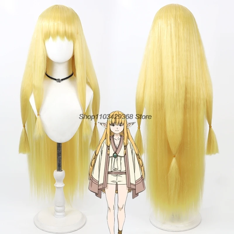 Anime 90cm Long Yellow Straight Hair Cosplay Serie Cosplay Wig Ears Heat Resistant Hair Halloween Party Wigs + Wig Cap