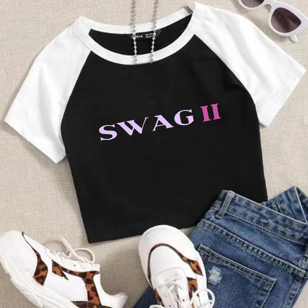 جاستن بيبر SWAG II 2025 جاستن SWAG 2 قمصان صيفية قصيرة للفتيات ألوان محظورة بأكمام قصيرة ورقبة دائرية