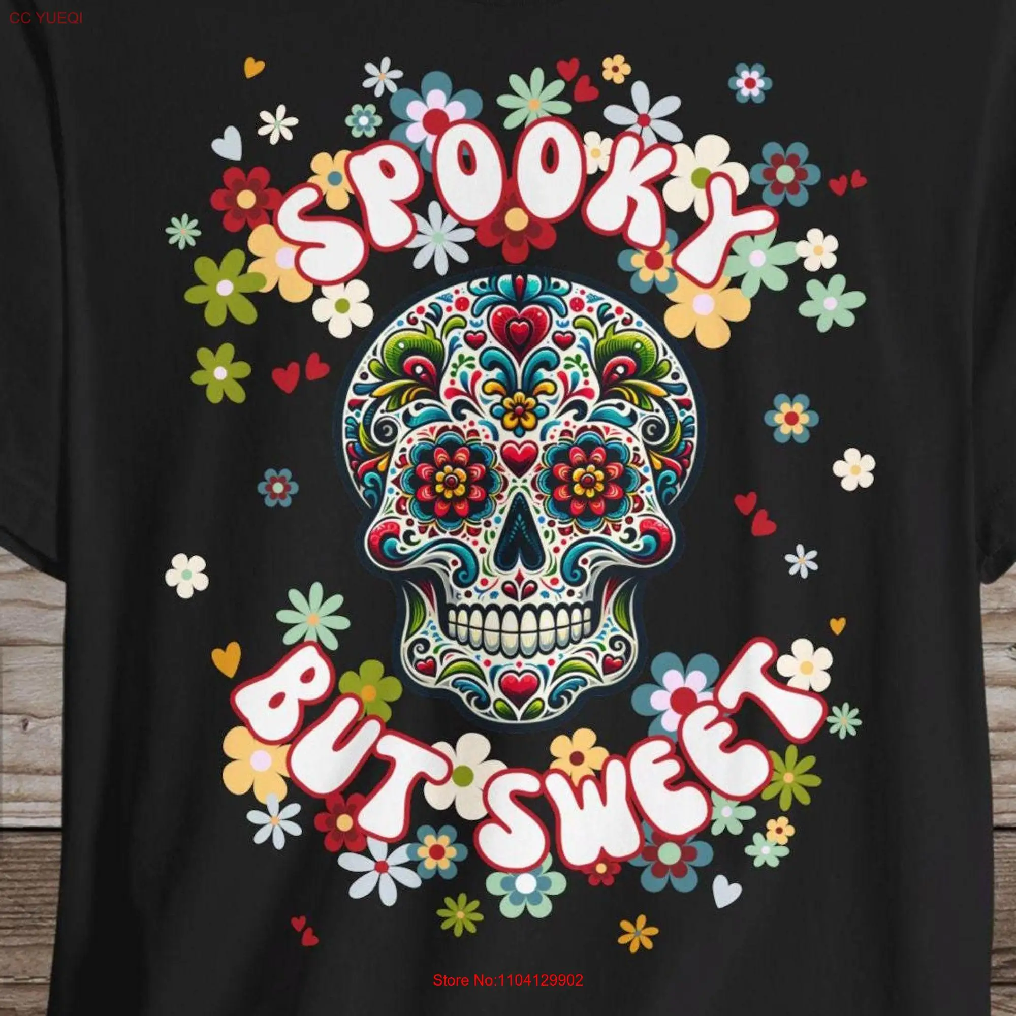 Spooky but sweet sugar skull T shirt long or short sleeves