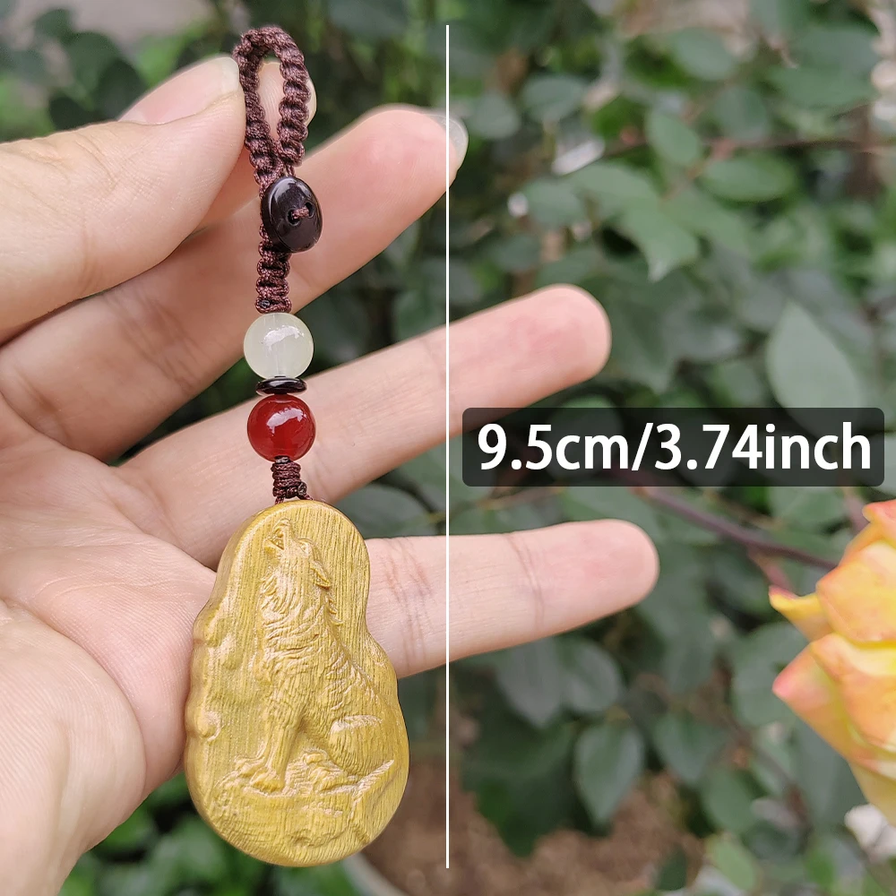 1 Pc Hand-Carved Wooden Wolf Pendant, New Chinese Style, Modern Style, Suitable for Holiday Decorations, Housewarming Gifts, Home Decorations, Keychains, Living Room Hangings, New Year Gifts, Christmas Gifts