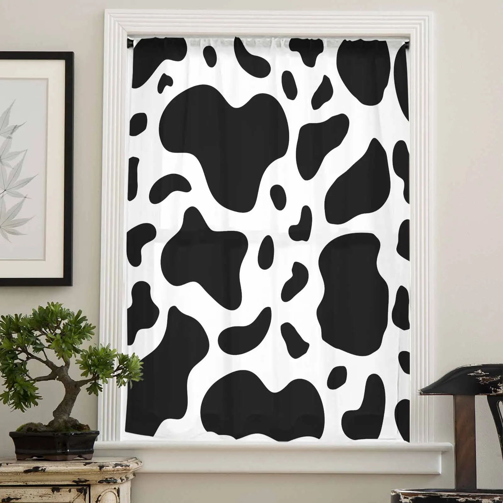 Cow Print Black And White Leopard Sheer Curtain Living Room Drapes Home Bedroom Voile Curtain Tulle Window Curtain