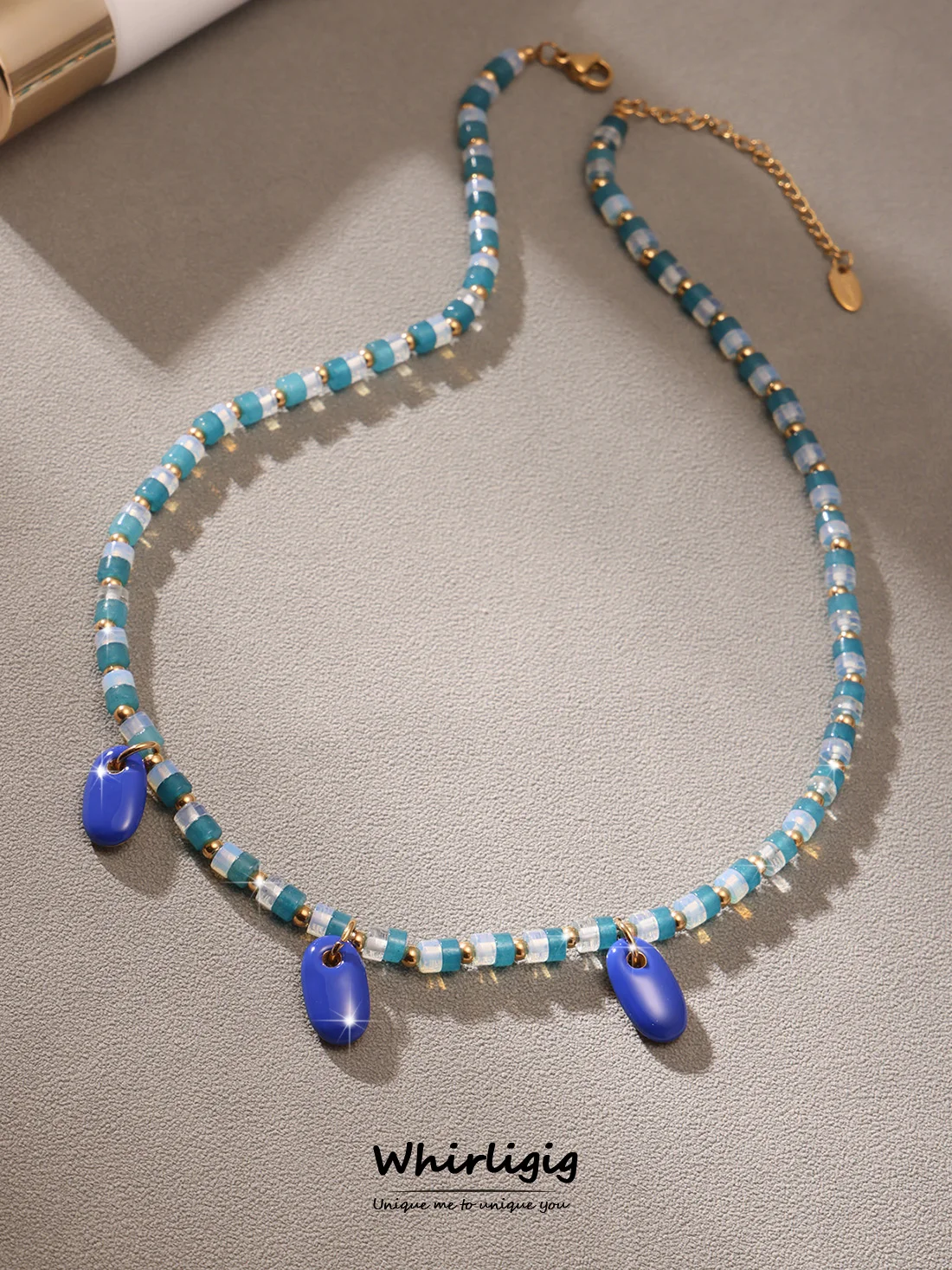 

Gorgeous Blue Pendant Necklace for Women Stainless Steel Gold Plated Waterproof Natural Stones Chain Female Girl Jewelry