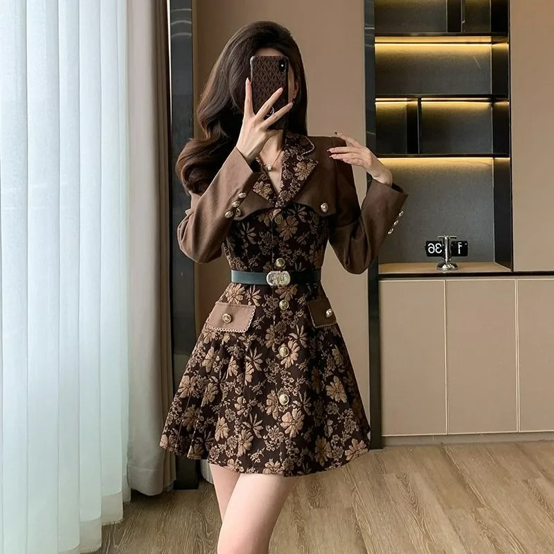 Vestido de terno profissional, moda, temperamento confortável, sentido sofisticado, outono feminino nova moda de manga comprida saia plissada