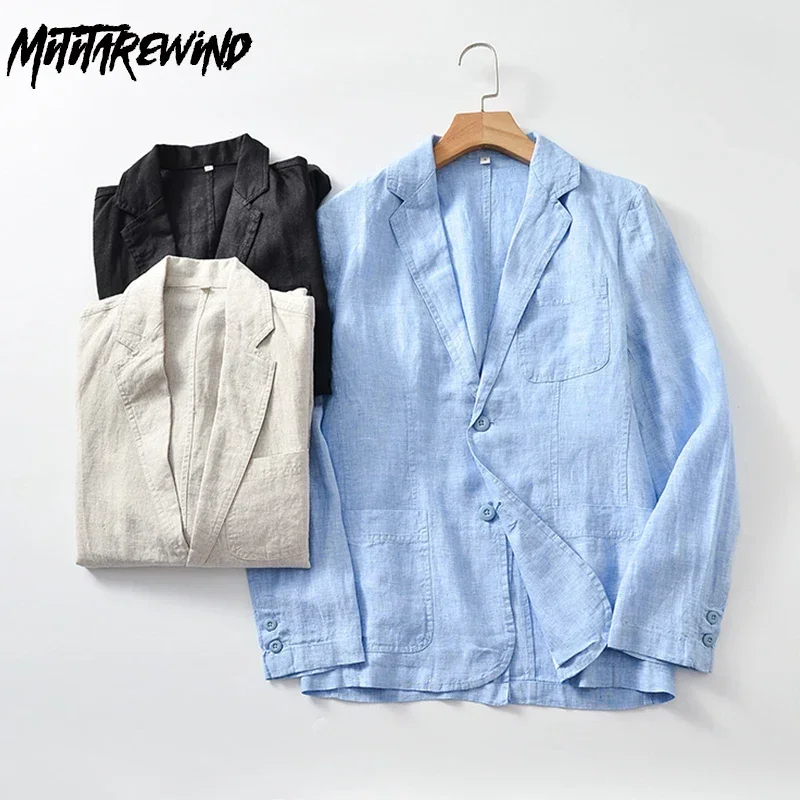 

Spring Summer Pure Linen Blazer for Men Daily Casual Male Suit Solid Single Breasted Suit Jackets Breathable Korean Fashion Coat
