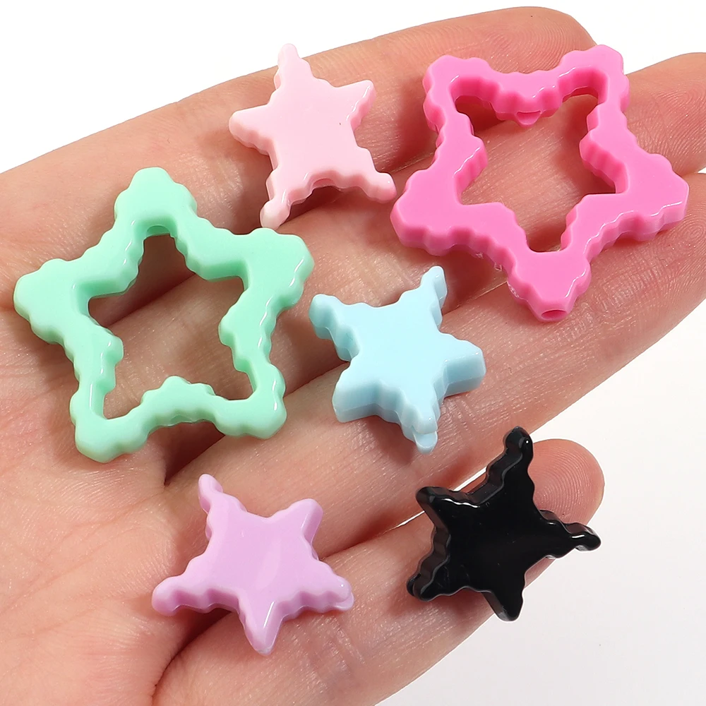10/20pcs Hollow Heart Star Acrylic Beads Pixel Heart Loose Spacer Bead for DIY Jewelry Making Phone Chain Keychain Accessories