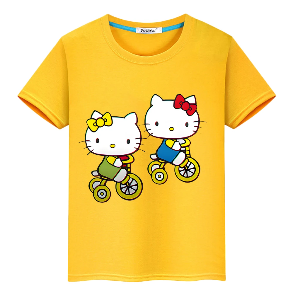 

Футболка с принтом hello kitty, 100% хлопок, Мультяшные короткие летние милые топы y2k, Аниме футболки для одежды, одежда для мальчиков и девочек, детский подарок