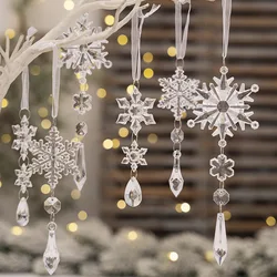 6pcs/Set K9 Crystal Christmas Decoration For Xmas Tree Hanging Transprent Snowflake Icicle Home Ornaments With Drop Pendants