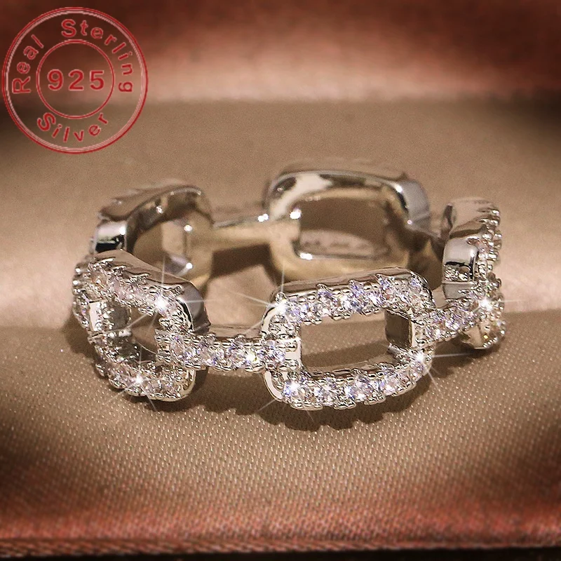 

925 Silver Skeleton Geometric Ring Women Full Diamond Moissanite Retro Style Diamond Set Closed Mouth Ring Hot Sale Top1