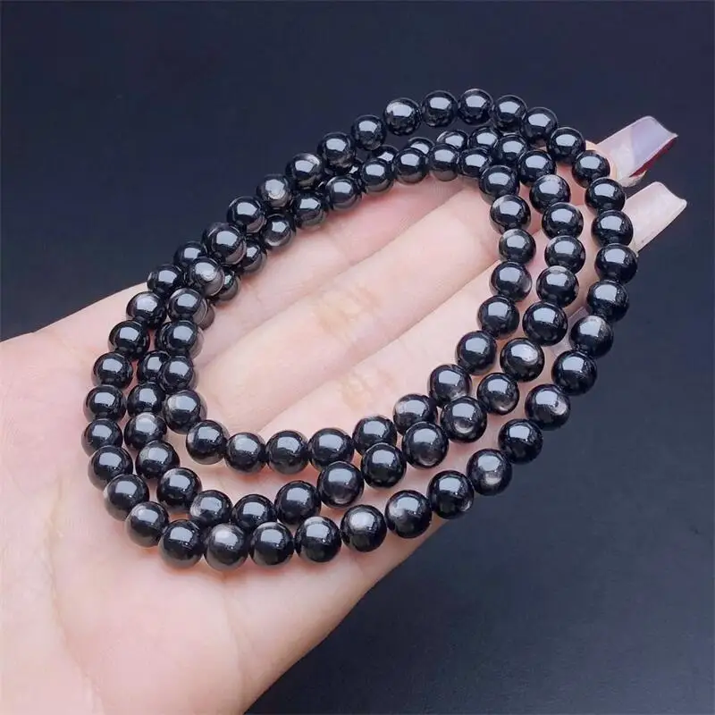 5.5MM Natural Hypersthene Triple Circle Bracelet Fashion Gemstone Crystal Jewelry Bangle For Women Holiday Gift 1PCS